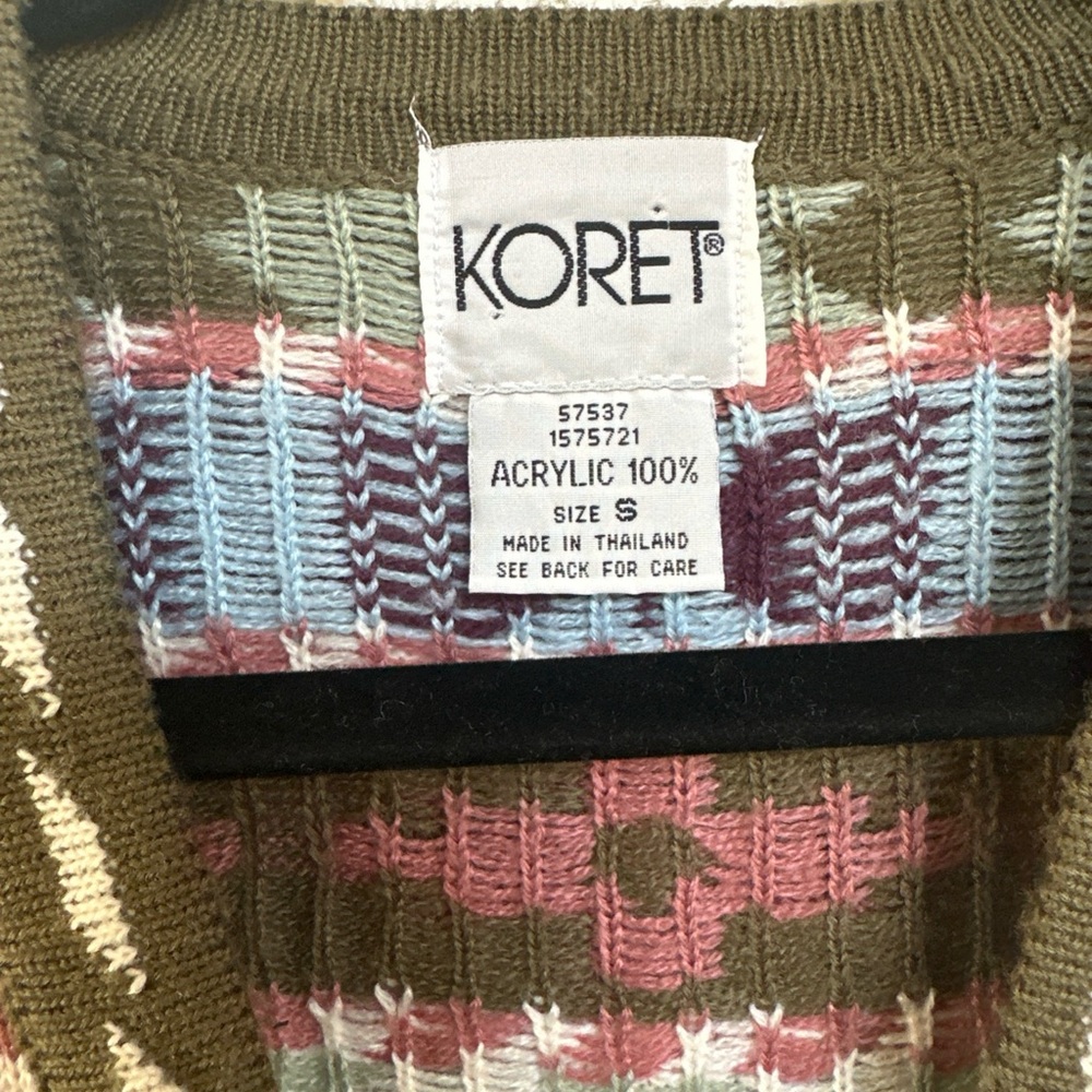 Koret vintage button front Olive and pink Knit Vest small - Picture 2 of 4